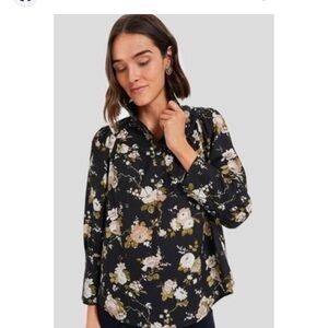 Tuckernuck Corrigan blouse midnight garden black floral linen blend XXXL NWT
